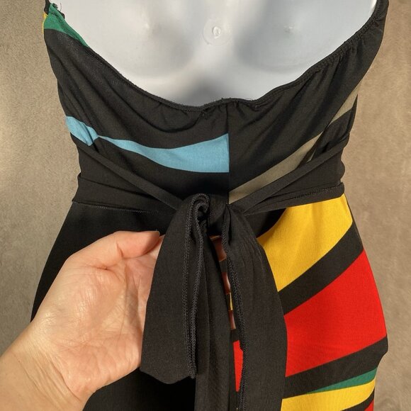 Vintage Y2K Wet Seal Maxi Dress Size L Retro Colorful Halter Tie Stretch V Neck - Picture 11 of 16